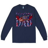 Navy American dad with cowboy Long Sleeve Tee - texasbilliewilder