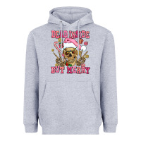 Heather Grey dead inside but merry  pink christmas skeleton Heavyweight Hoodie - AdoDesignShop