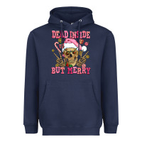 Dead Inside But Merry  Pink Christmas Skeleton Heavyweight Hoodie | Teevron