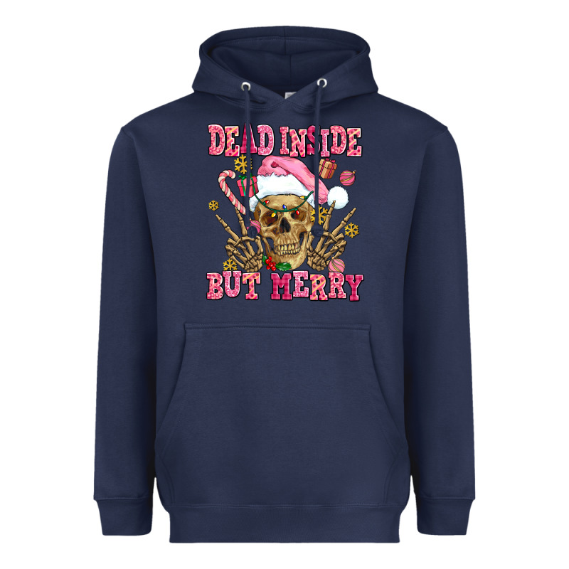 Dead Inside But Merry  Pink Christmas Skeleton Heavyweight Hoodie by AdoDesignShop | Teevron
