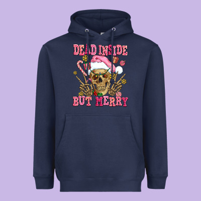 Dead Inside But Merry  Pink Christmas Skeleton Heavyweight Hoodie Designed By Adodesignshop