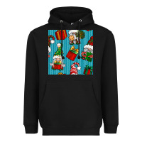 Black christmas gnomes and gift box seamless pattern Heavyweight Hoodie - BundleAndBundleShop