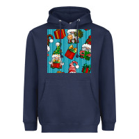 Navy christmas gnomes and gift box seamless pattern Heavyweight Hoodie - BundleAndBundleShop
