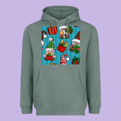 Christmas Gnomes And Gift Box Seamless Pattern Heavyweight Hoodie Designed By Bundleandbundleshop