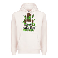 Pale Pink messy bun mental health warrior Premium Hoodie - MaliasSmallBusiness
