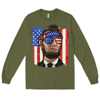 Army Green American flag with lincoln Long Sleeve Tee - texasbilliewilder