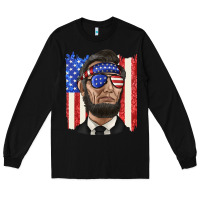 Black American flag with lincoln Long Sleeve Tee - texasbilliewilder