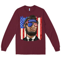 Burgundy American flag with lincoln Long Sleeve Tee - texasbilliewilder