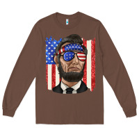 Chestnut American flag with lincoln Long Sleeve Tee - texasbilliewilder