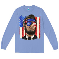 Colony Blue American flag with lincoln Long Sleeve Tee - texasbilliewilder