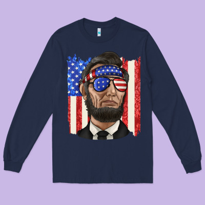 Long Sleeve Tee American flag with lincoln