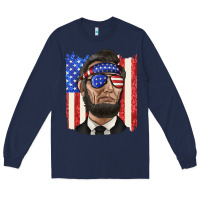 Navy American flag with lincoln Long Sleeve Tee - texasbilliewilder