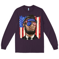 Plum American flag with lincoln Long Sleeve Tee - texasbilliewilder