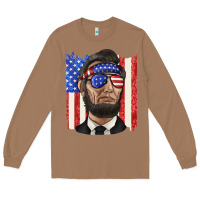 Toasted Coconut American flag with lincoln Long Sleeve Tee - texasbilliewilder