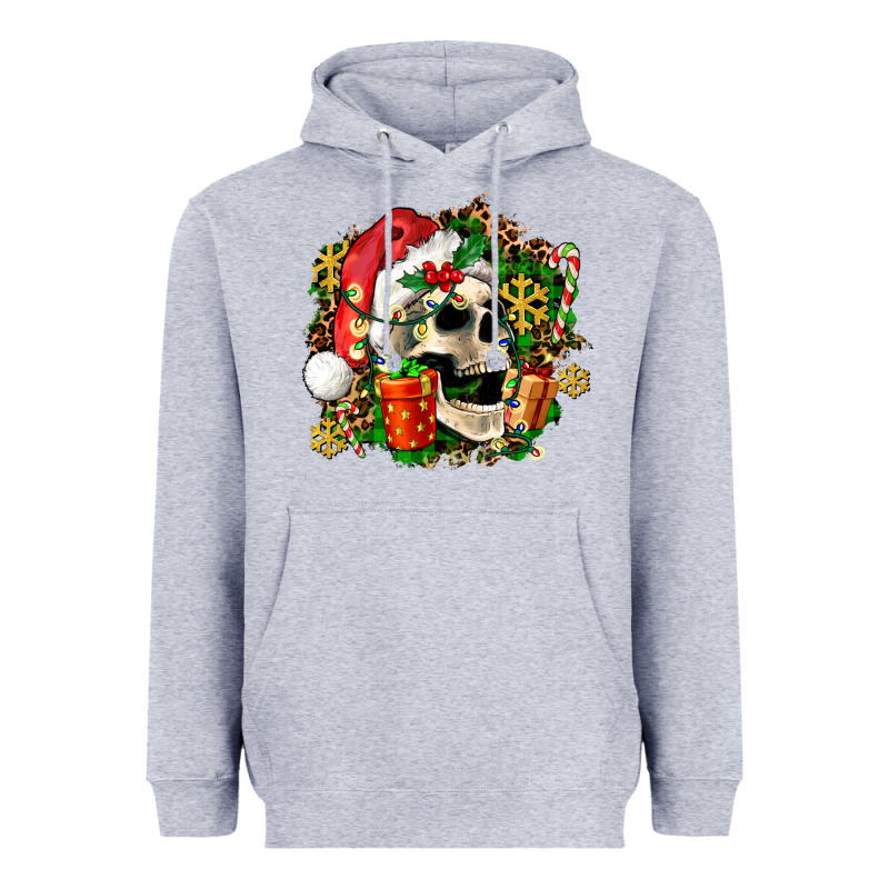 Christmas Skull And Gift Heavyweight Hoodie by AdoDesignShop | Teevron