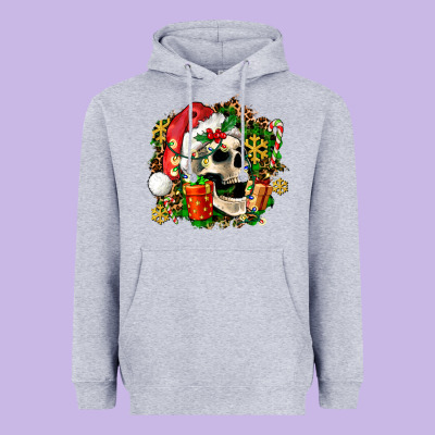 Christmas Skull And Gift Heavyweight Hoodie Designed By Adodesignshop