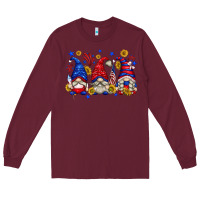 Burgundy American gnomes with sunflowers Long Sleeve Tee - texasbilliewilder