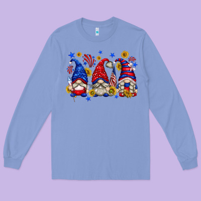 Long Sleeve Tee American gnomes with sunflowers