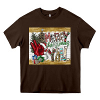 Chocolate Brown merry christmas y'all Heavy Core Tee - CowhideDigitalArt