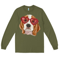 Army Green beagle with love glasses Long Sleeve Tee - RanaPortraitStore