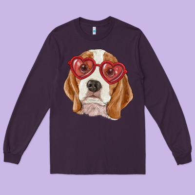 Long Sleeve Tee beagle with love glasses