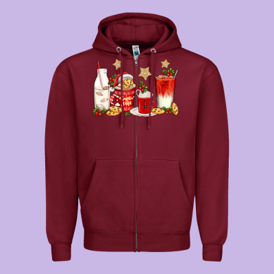 Santa Fuel Coffee Cups Zipper Hoodie Designed By Texasbilliewilder