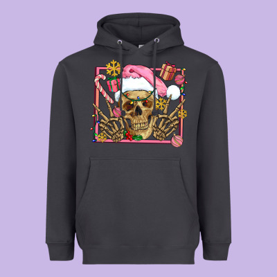 Pink Christmas Skeleton Heavyweight Hoodie Designed By Adodesignshop