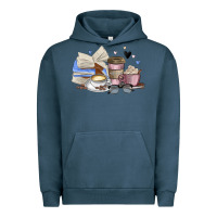 Pigment Midnight Navy coffee and books Urban Hoodie - MaliasSmallBusiness