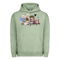 Pigment Oil Green coffee and books Urban Hoodie - MaliasSmallBusiness