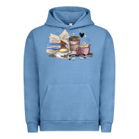 Pigment Pebble Blue coffee and books Urban Hoodie - MaliasSmallBusiness