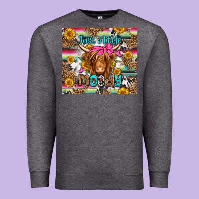 Just A Little Moody Long Haired Cow Premium Sweatshirt Designed By Jasminsmagicworld