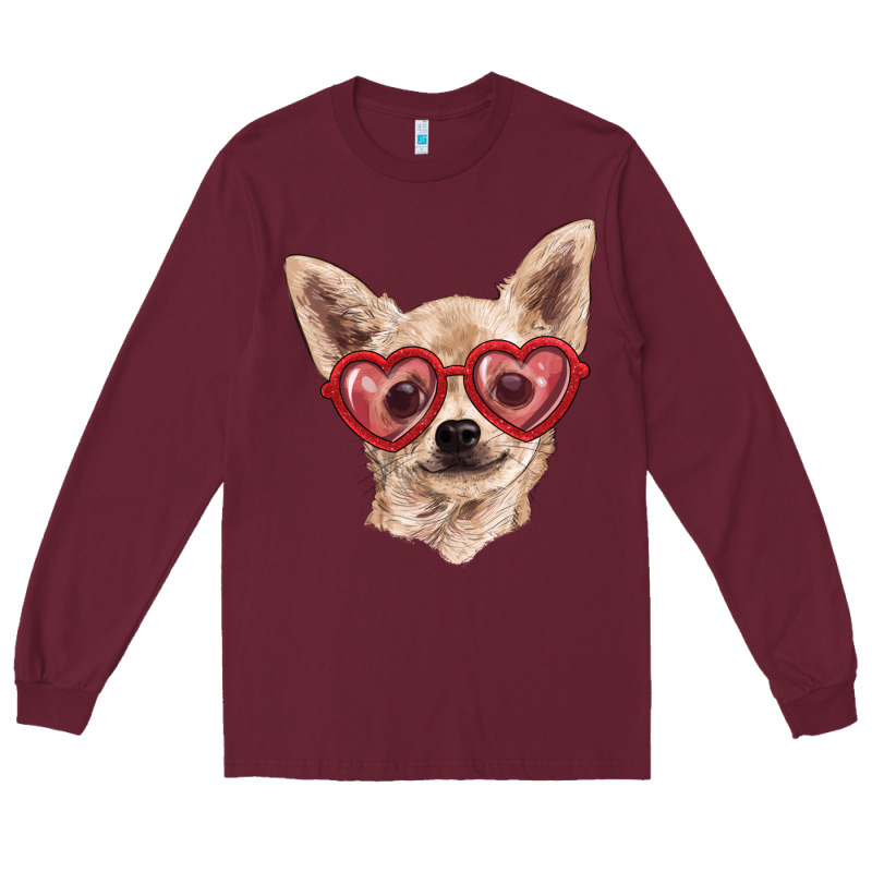 Chihuahua Dog With Love Glasses Long Sleeve Tee by RanaPortraitStore | Teevron
