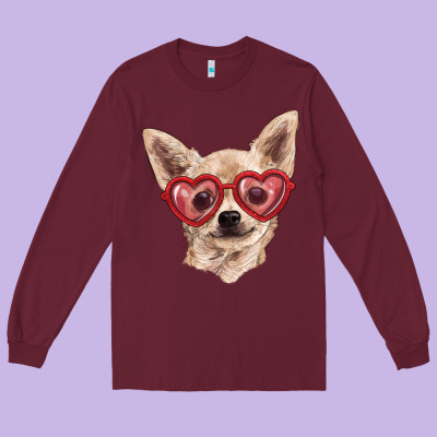 Long Sleeve Tee chihuahua dog with love glasses