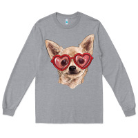 Heather Grey chihuahua dog with love glasses Long Sleeve Tee - RanaPortraitStore