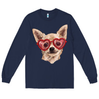 Navy chihuahua dog with love glasses Long Sleeve Tee - RanaPortraitStore
