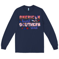Navy American heart southern soul Long Sleeve Tee - texasbilliewilder