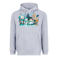 Heather Grey winter snowman coffee cups Heavyweight Hoodie - AdoDesignShop