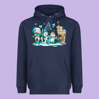 Winter Snowman Coffee Cups Heavyweight Hoodie Designed By Adodesignshop