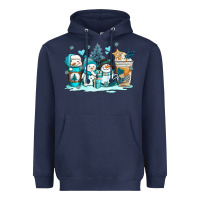 Navy winter snowman coffee cups Heavyweight Hoodie - AdoDesignShop