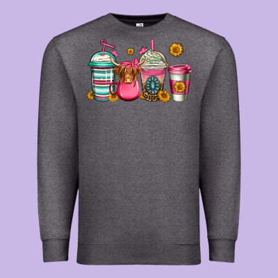 Longhaired Cow Coffee Cups Premium Sweatshirt Designed By Jasminsmagicworld