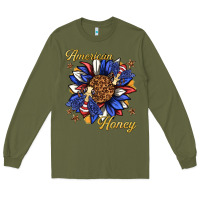 Army Green American honey with bee Long Sleeve Tee - texasbilliewilder