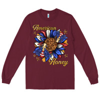 Burgundy American honey with bee Long Sleeve Tee - texasbilliewilder