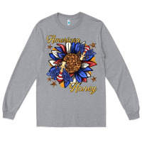 Heather Grey American honey with bee Long Sleeve Tee - texasbilliewilder