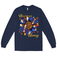 Navy American honey with bee Long Sleeve Tee - texasbilliewilder
