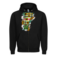 Black Vermont State Map Zipper Hoodie - RanaPortraitStore