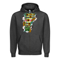Charcoal Heather Vermont State Map Zipper Hoodie - RanaPortraitStore