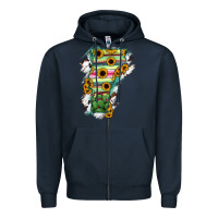 Navy Vermont State Map Zipper Hoodie - RanaPortraitStore
