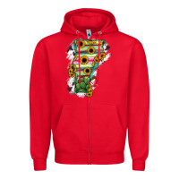 Red Vermont State Map Zipper Hoodie - RanaPortraitStore