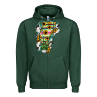 Sports Green Vermont State Map Zipper Hoodie - RanaPortraitStore