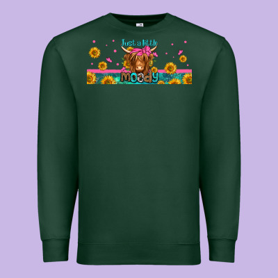 Just A Little Moody Long Haired Cow Premium Sweatshirt Designed By Jasminsmagicworld